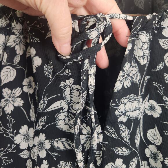 Topshop Dress Women’s Size 10 Black Floral Long Sleeve Mini Lined Sheer Boho EUC - Picture 8 of 16